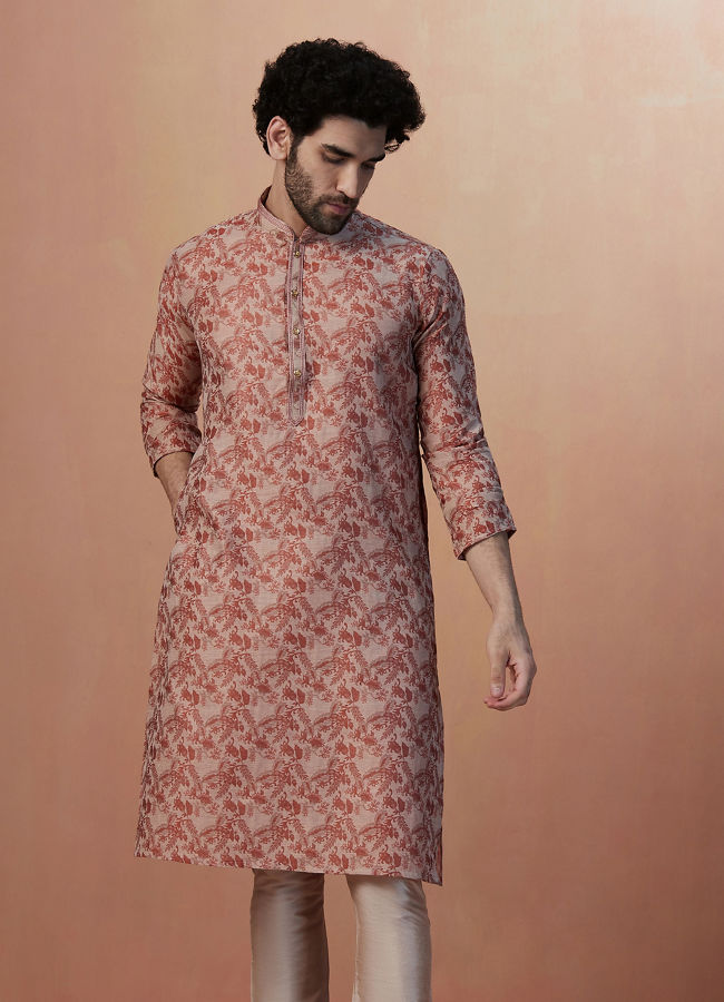 Rust Brown Printed Kurta Pajama image number 1